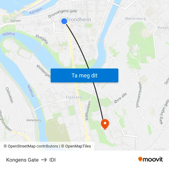 Kongens Gate to IDI map