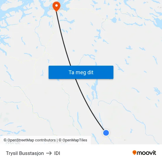 Trysil Busstasjon to IDI map