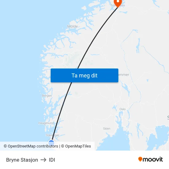 Bryne Stasjon to IDI map