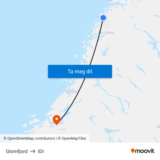 Glomfjord to IDI map