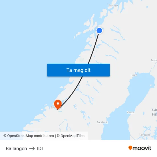 Ballangen to IDI map
