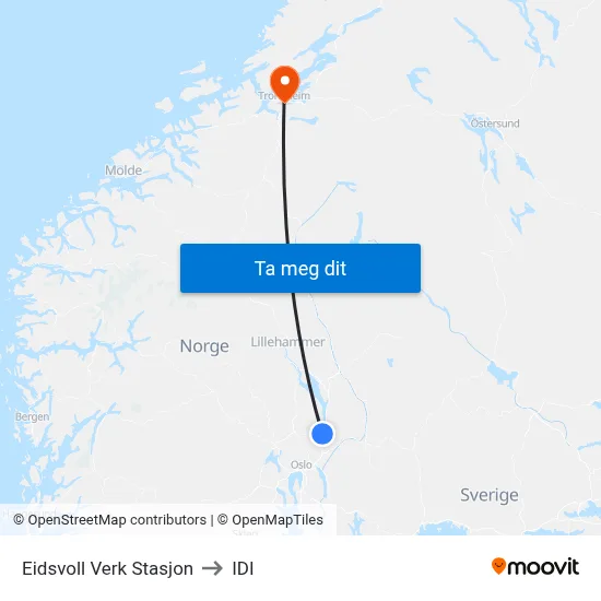 Eidsvoll Verk Stasjon to IDI map