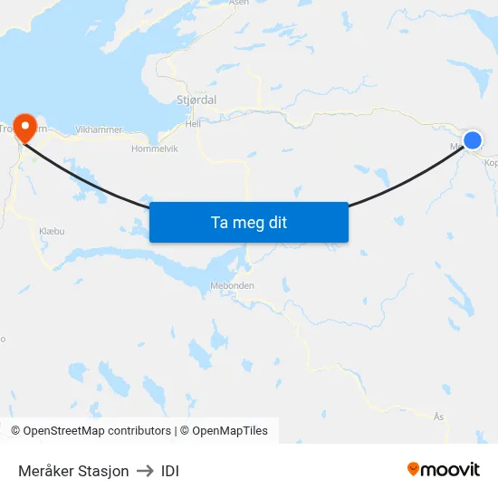 Meråker Stasjon to IDI map