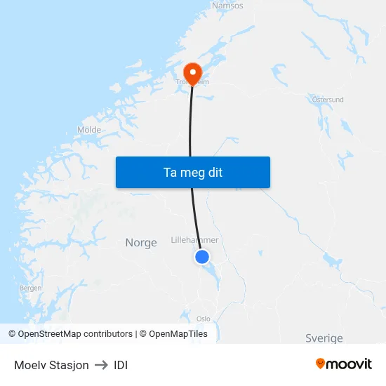 Moelv Stasjon to IDI map