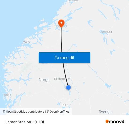 Hamar Stasjon to IDI map