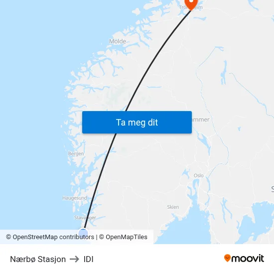 Nærbø Stasjon to IDI map