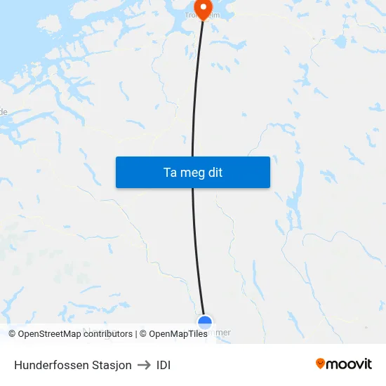 Hunderfossen Stasjon to IDI map