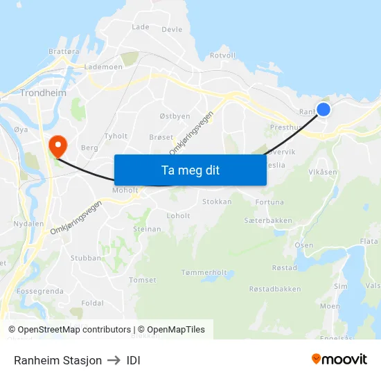 Ranheim Stasjon to IDI map