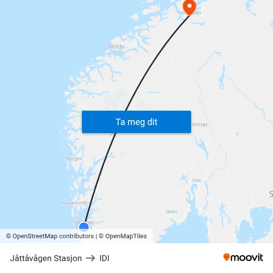 Jåttåvågen Stasjon to IDI map