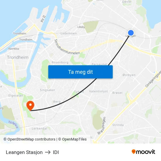 Leangen Stasjon to IDI map