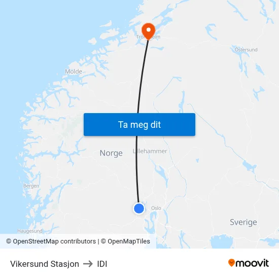 Vikersund Stasjon to IDI map