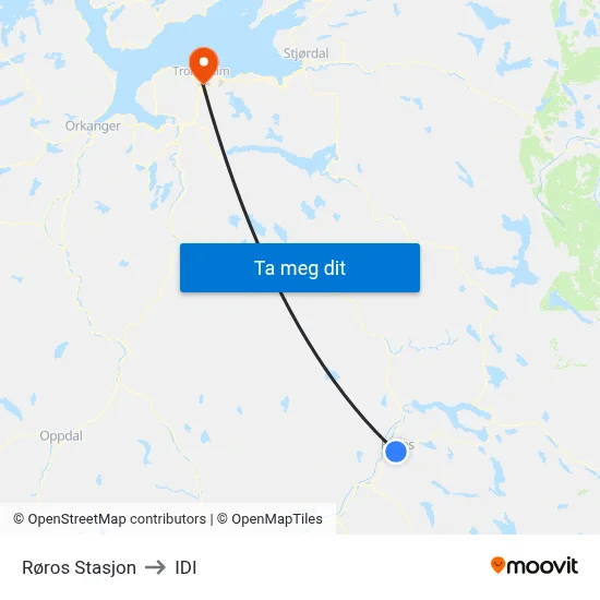 Røros Stasjon to IDI map