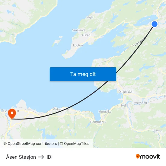 Åsen Stasjon to IDI map