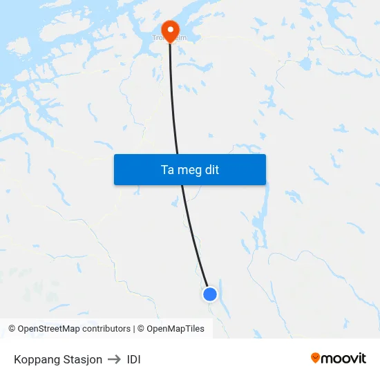 Koppang Stasjon to IDI map