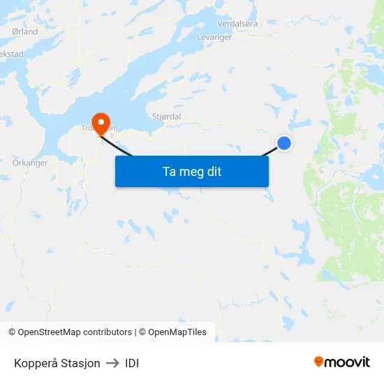 Kopperå Stasjon to IDI map