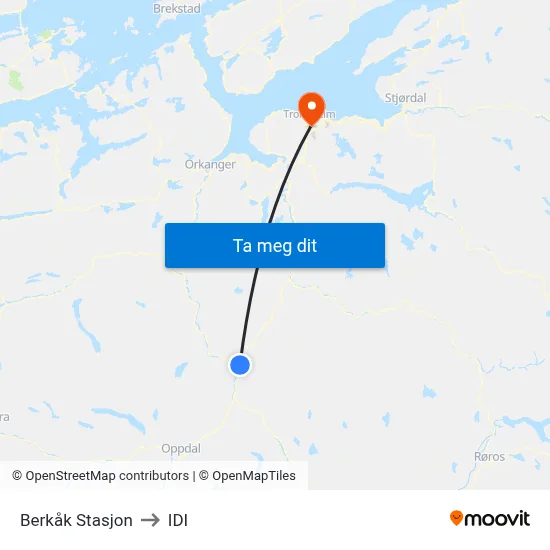 Berkåk Stasjon to IDI map