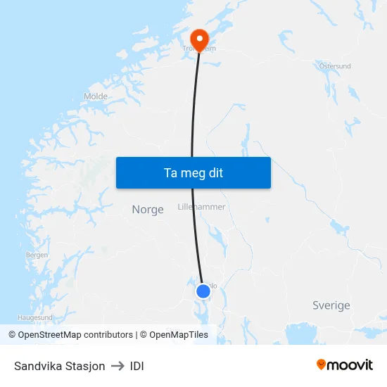 Sandvika Stasjon to IDI map