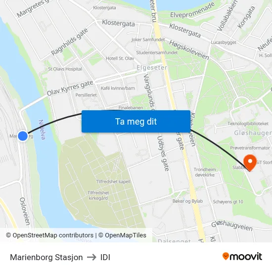 Marienborg Stasjon to IDI map