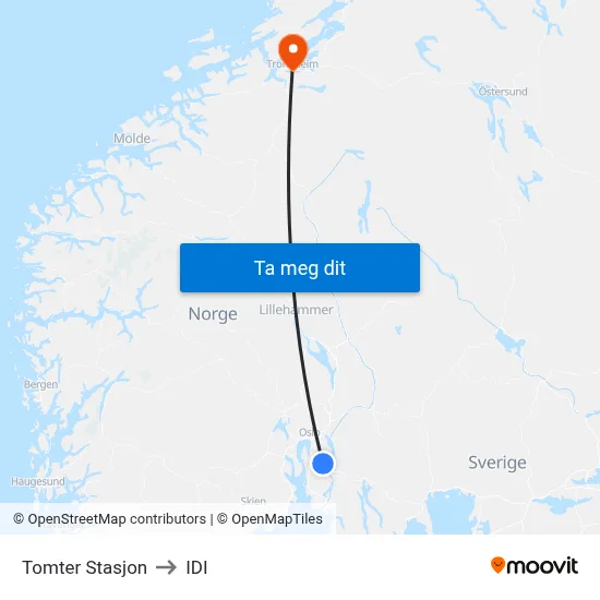 Tomter Stasjon to IDI map