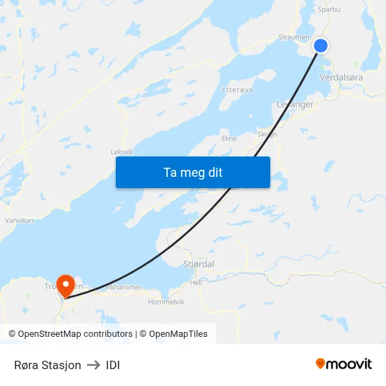 Røra Stasjon to IDI map