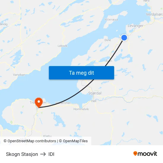 Skogn Stasjon to IDI map