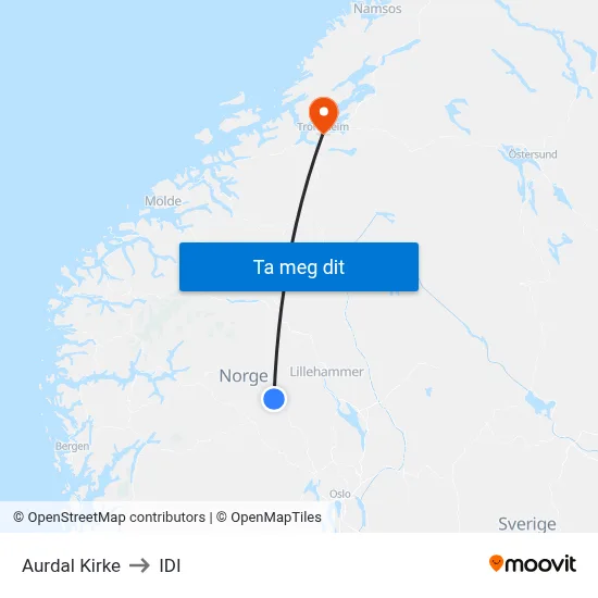 Aurdal Kirke to IDI map