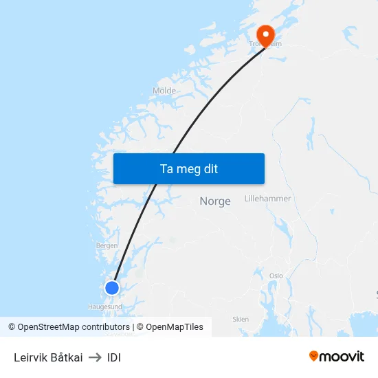Leirvik Båtkai to IDI map