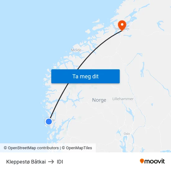 Kleppestø Båtkai to IDI map