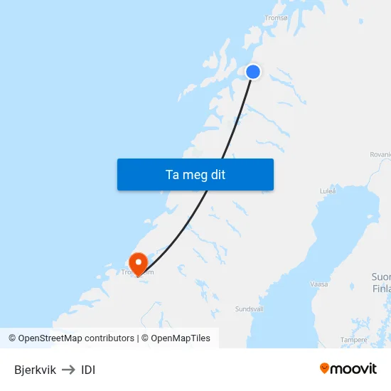Bjerkvik to IDI map