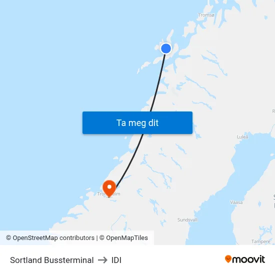 Sortland Bussterminal to IDI map