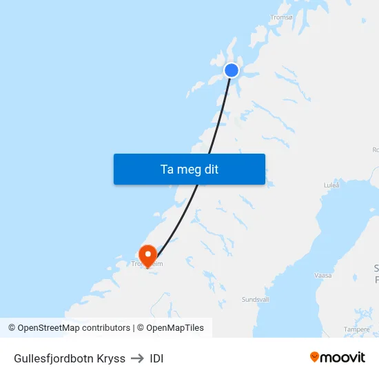 Gullesfjordbotn Kryss to IDI map