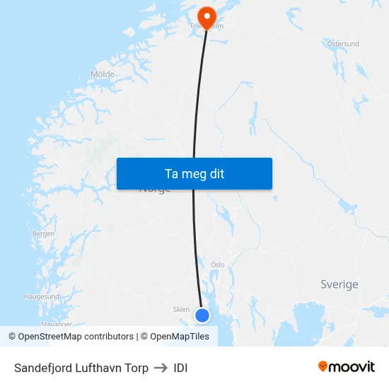Sandefjord Lufthavn Torp to IDI map