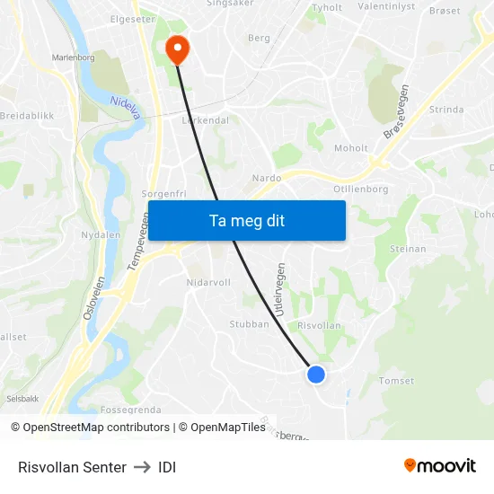 Risvollan Senter to IDI map