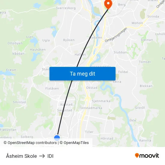 Åsheim Skole to IDI map