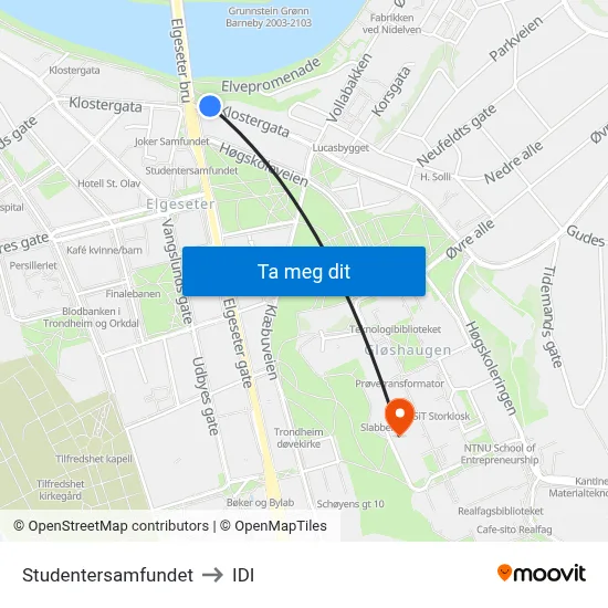 Studentersamfundet to IDI map