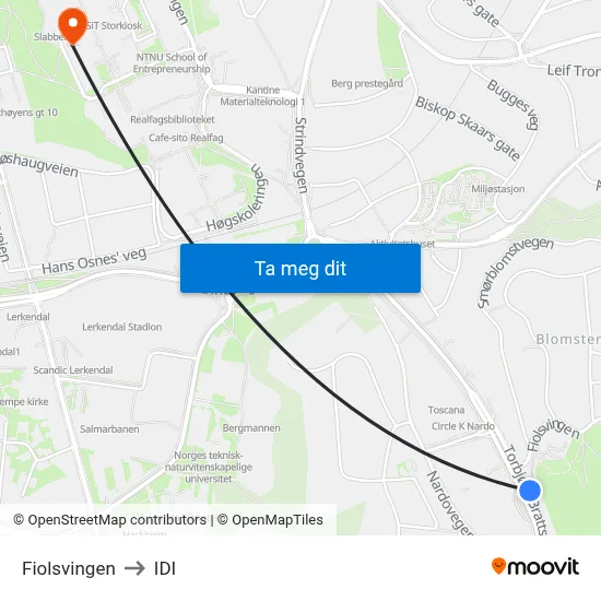 Fiolsvingen to IDI map