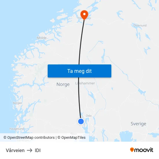 Vårveien to IDI map