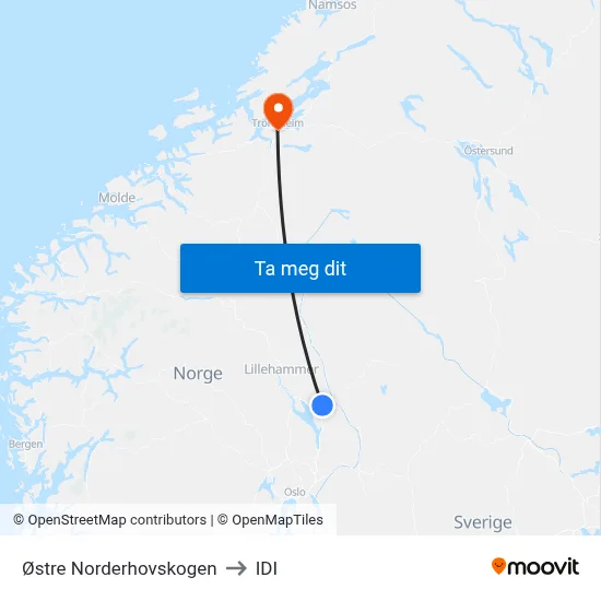 Østre Norderhovskogen to IDI map