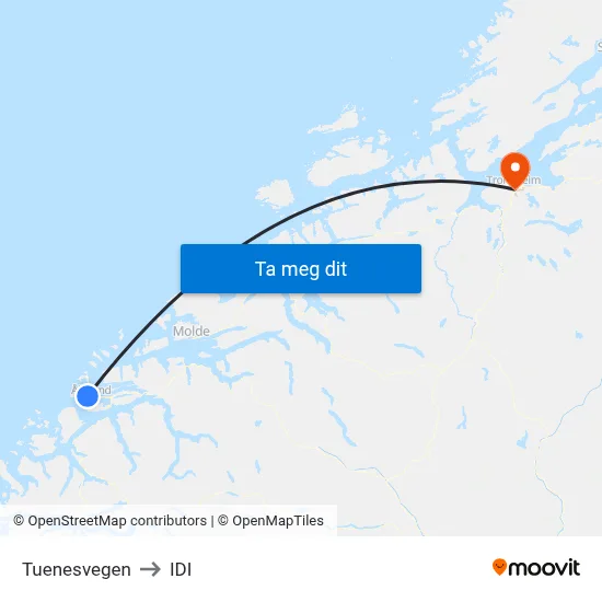 Tuenesvegen to IDI map