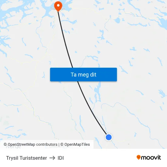 Trysil Turistsenter to IDI map