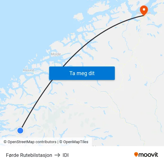 Førde Rutebilstasjon to IDI map