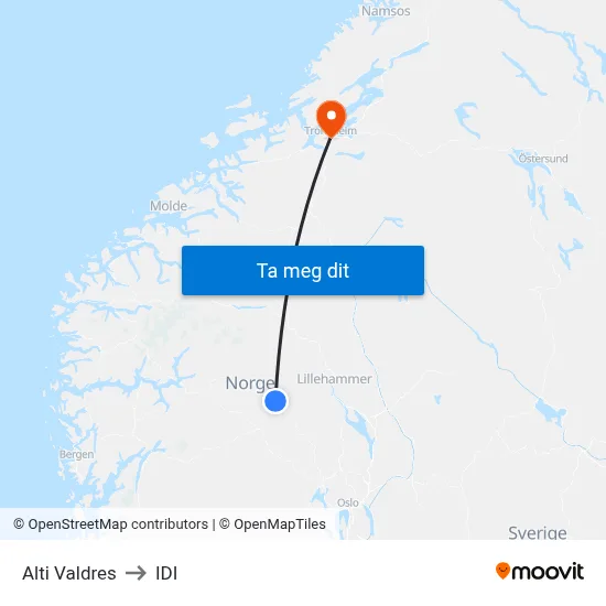Alti Valdres to IDI map