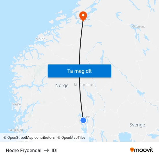 Nedre Frydendal to IDI map