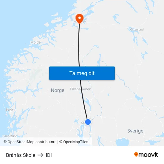 Brånås Skole to IDI map