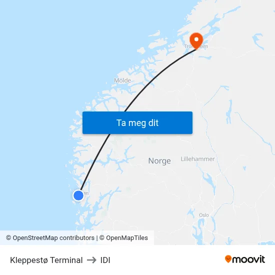 Kleppestø Terminal to IDI map