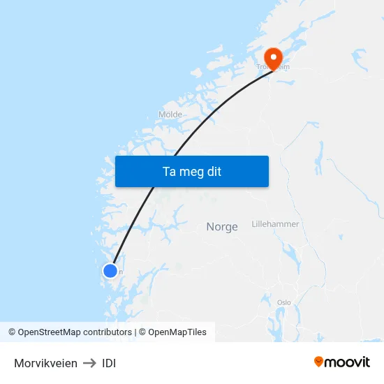 Morvikveien to IDI map