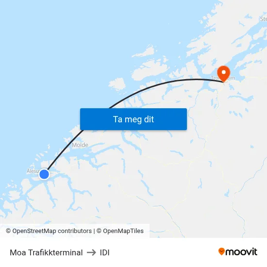 Moa Trafikkterminal to IDI map