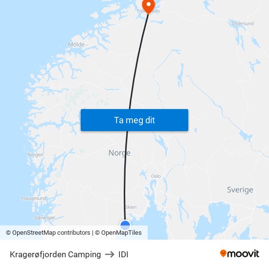 Kragerøfjorden Camping to IDI map