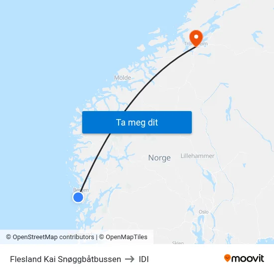 Flesland Kai Snøggbåtbussen to IDI map