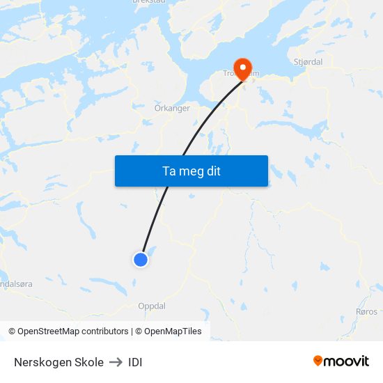 Nerskogen Skole to IDI map